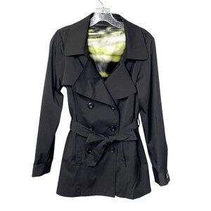 VERTIGO PARIS Trench Coat Black Double-Breasted Button-Down Jacket Belted Sz S